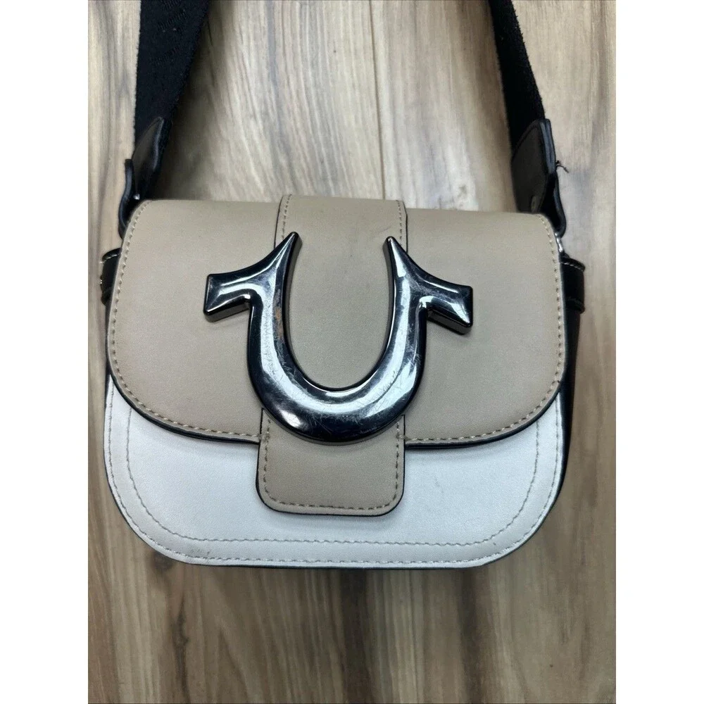 true religion Brown White Black Mini Crossbody Saddle Bag
